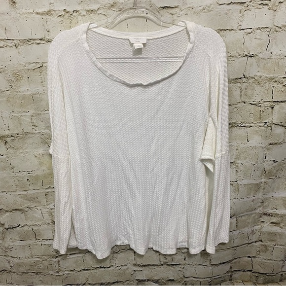 LOFT Lounge White Soft Thin Knit 3/4 Sleeve Top - Picture 1 of 5